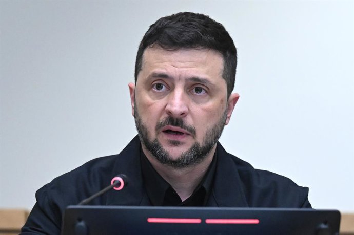 23 de setembro de 2025, Nova York, EUA: O presidente da Ucrânia, Volodymyr Zelensky, fotografado durante a conferência "Bring Kids Back" (Traga as crianças de volta), realizada durante a semana da 80ª sessão da Assembleia Geral das Nações Unidas (UNGA80),