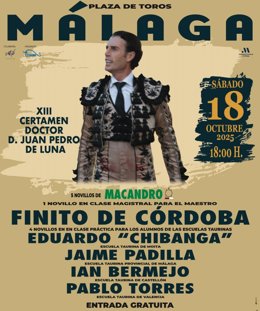 En el festejo se lidiarán cinco novillos de la ganadería de Antonio Macandro, uno para el maestro Finito de Córdoba y otros cuatro para alumnos de escuelas taurinas