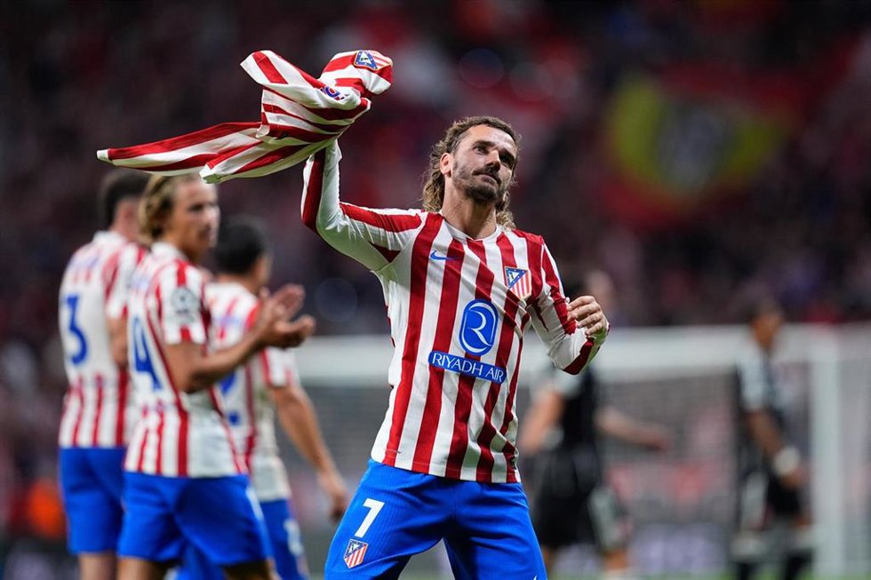 Antoine Griezmann celebra su gol en el Atlético de Madrid-Eintracht Frankfurt