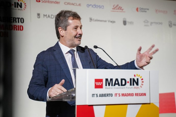 El consejero de Cultura, Turismo y Deporte, Mariano De Paco Serrano, durante su intervención en Madrid Investment Forum
2025