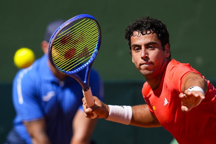 Jaume Munar of Spain in action against Elmer Moller of Denmark during their men’s singles tennis match go 2025 David Cup Qualifiers Second Round between Spain and Denmark at Club Tennis Puente Romano on September 13, 2025, in Malaga, Spain.