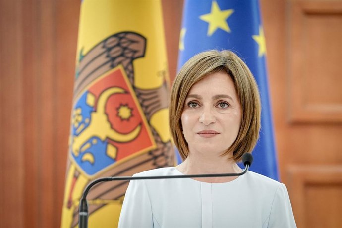 Archivo - 27 August 2025, Moldova, Chisinau: President of the Republic of Moldova Maia Sandu speaks during a press conference at the presidential palace, on the occasion is the 34th Independence Day of the former Soviet republic. Photo: Kay Nietfeld/dpa