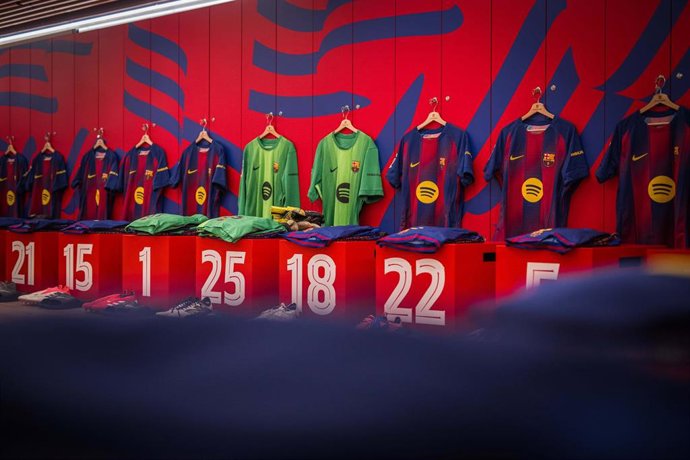 Camisetas del FC Barcelona antes de un partido