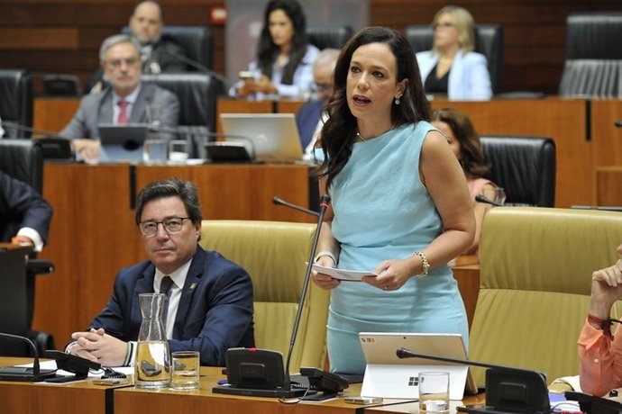 La consejera de Salud y Servicios Sociales de la Junta de Extremadura, Sara García Espada, en el pleno de la Asamblea en una imagen de archivo