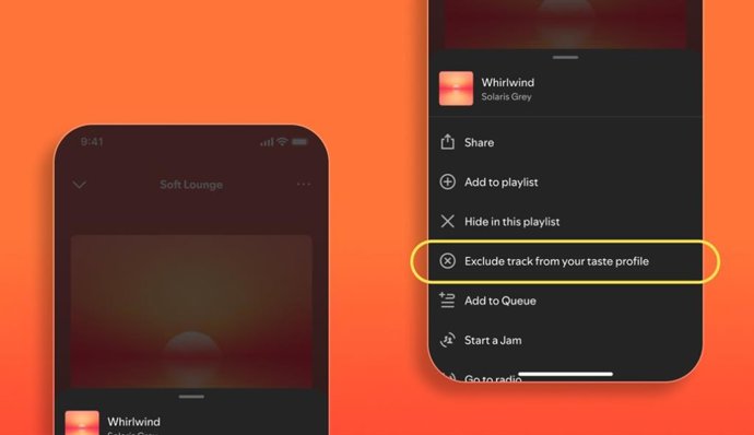 Excluir canciones del perfil de gusto del usuario