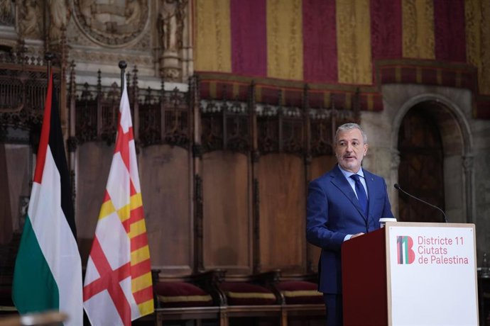 El alcalde Jaume Collboni presenta 'Districte 11. Ciutats de Palestina', en el Ayuntamiento, a 22 de septiembre de 2025, en Barcelona, Cataluña (España)