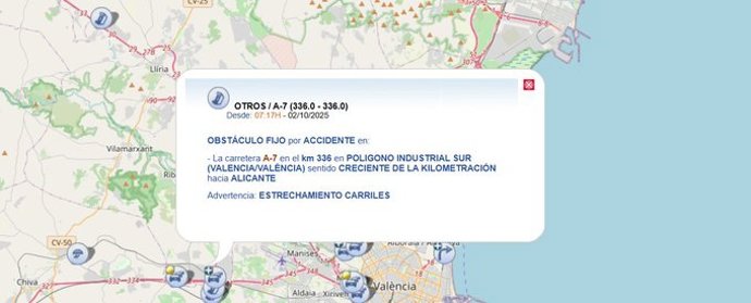 Punto del accidente en la A-7