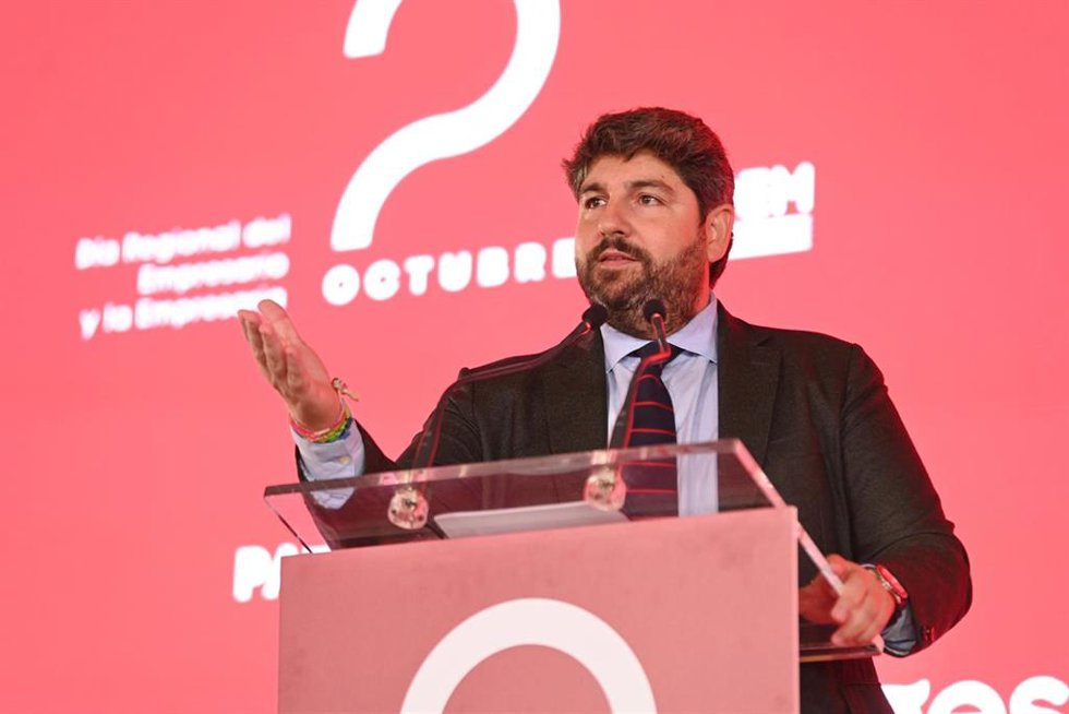El presidente del Gobierno regional, Fernando López Miras, durante su intervención