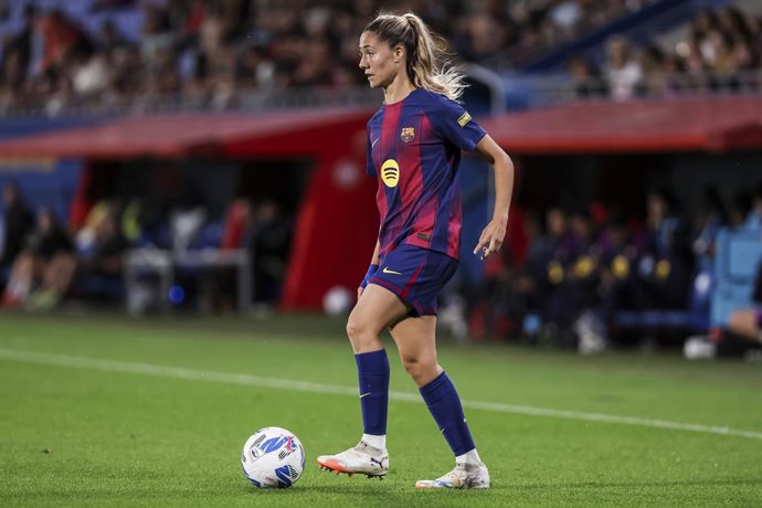 Laia Aleixandri of FC Barcelona in action during the Spanish Women league, Liga F, football match played between FC Barcelona and DUX Logrono at Johan Cruyff Stadium on September 12, 2025 in Sant Joan Despi, Barcelona.