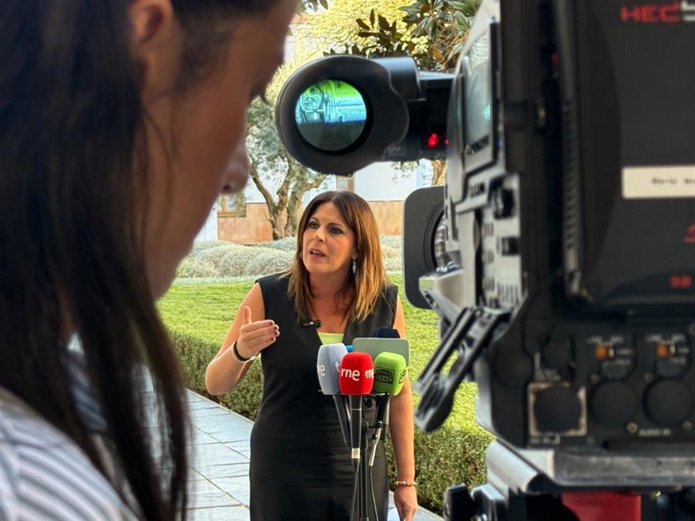 La portavoz adjunta del Grupo Socialista en el Parlamento andaluz, Ángeles Férriz, en una atención a medios.