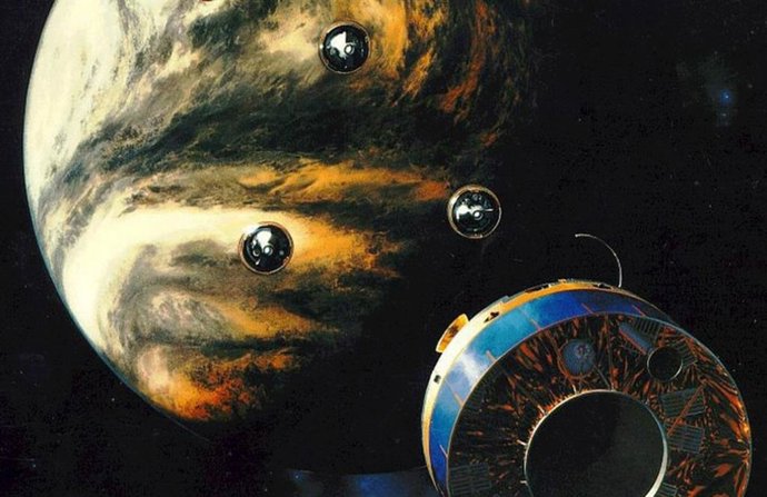 As quatro sondas Pioneer Venus enviaram dados durante sua descida pela atmosfera de Vênus.
