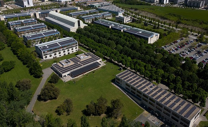 Imagen aérea del campus de Arrosadia de la UPNA en Pamplona.