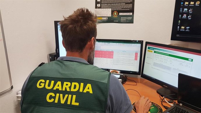 Un agente de la Guardia Civil, frente a un ordenador.