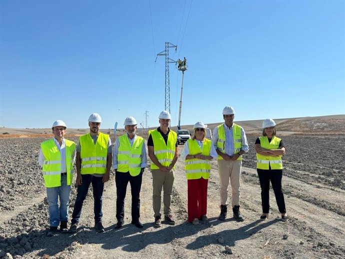 La delegada territorial de Economía, Hacienda y Fondos Europeos y de Industria, Energía y Minas de la Junta de Andalucía en la provincia de Cádiz, Inmaculada Olivero, en una visita a unos trabajos de Endesa en Trebujena.