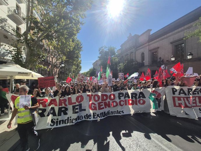 Estudiantes se manifiestan en Madrid a favor de Palestina: "¡No es una guerra, es un genocidio!"