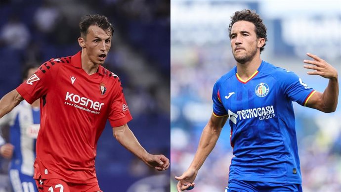El jugador de CA Osasuna Ante Budimir y el del Getafe CF Luis Milla.