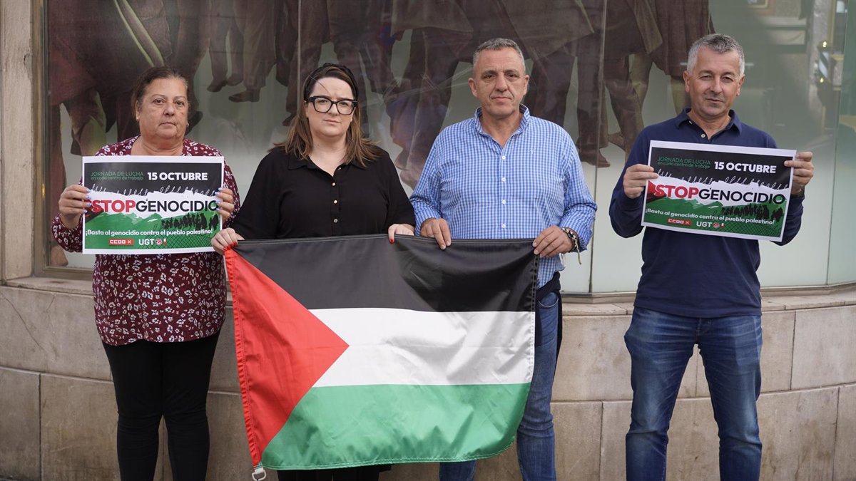 UGT y CCOO convocan el día 15 paros de dos horas y una concentración en Santander contra el  genocidio  en Gaza