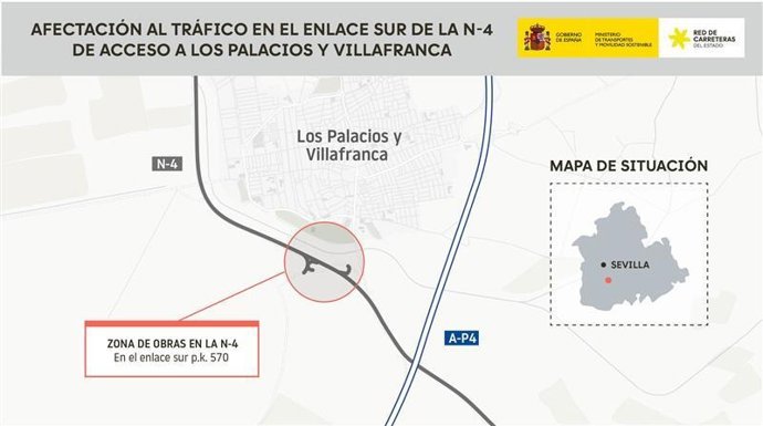 Afectación del tráfico en el enlace sur de acceso a Los Palacios y Villafranca.
