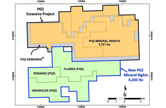 Figure 1 - Mineral Rights Map showing the location of the new Flores, Rosario and Girasoles areas