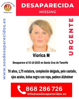 Suc.- Buscan a Viorica M., una mujer de 78 años con Alzheimer que desapareció en la jornada de este viernes