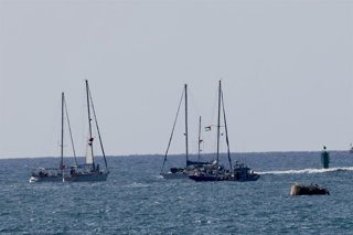 ASHDOD, Oct. 3, 2025  -- Vessels of the Gaza-bound Global Sumud Flotilla (GSF) are tugged towards the port of Ashdod in southern Israel on Oct. 2, 2025.   The Israeli navy intercepted the last vessel of the Gaza-bound Global Sumud Flotilla (GSF) in the Me
