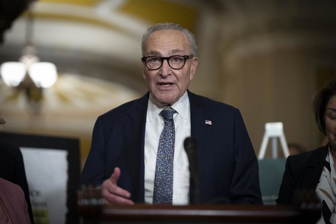 September 30, 2025, Washington, District Of Columbia, USA: Senate Minority Leader CHUCK SCHUMER (D-NY), gives his weekly press conference at the Ohio Clock Corridor outside of the Senate Chamber after the Democratic Leadership Luncheon, He criticized Pres