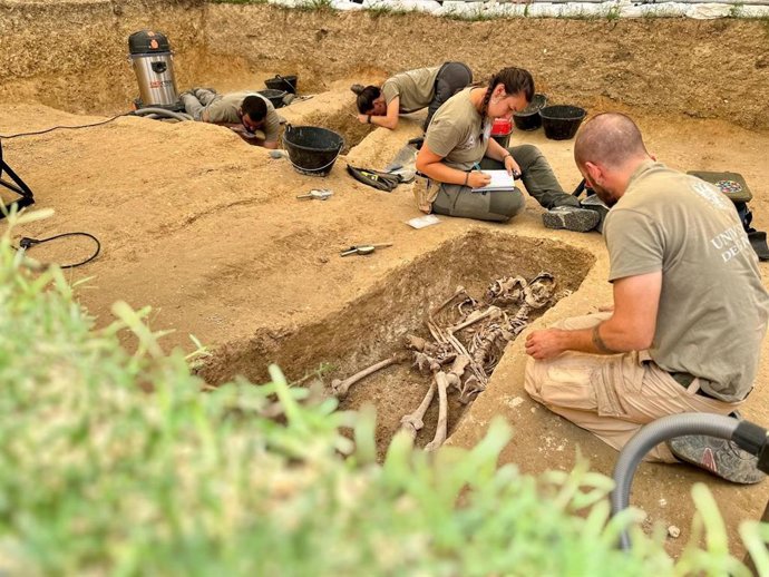 Archivo - Trabajos de exhumación de restos de víctimas del franquismo en el cementerio de La Soledad de Huelva capital.