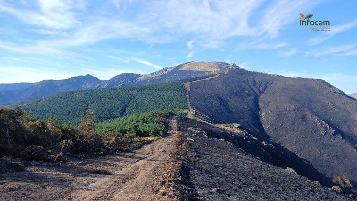 Continúan las labores de vigilancia del fuego de Peñalba de la Sierra (Guadalajara)
