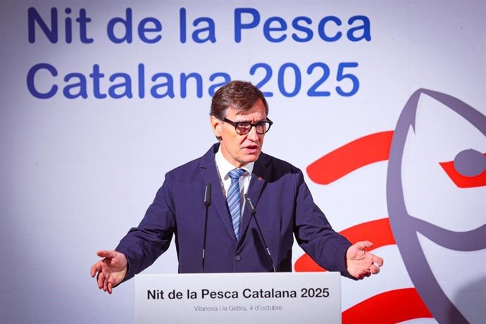 El president de la Generalitat, Salvador Illa, durant el seu discurs en la Nit de la Pesca Catalana 2025