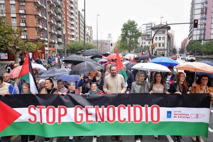 Representación de la FSA-PSOE en la marcha por Palestina celebrada enGijón.