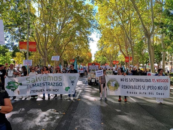 Representantes del Movimiento ciudadano de Teruel Existe este domingo en la manifestación celebrada en Madrid bajo el lema 'Salvemos al mundo rural agredido'.