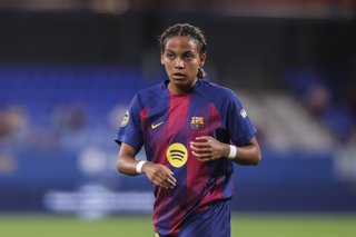 Vicky Lopez of FC Barcelona looks on during the Spanish Women league, Liga F, football match played between FC Barcelona and DUX Logrono at Johan Cruyff Stadium on September 12, 2025 in Sant Joan Despi, Barcelona.
