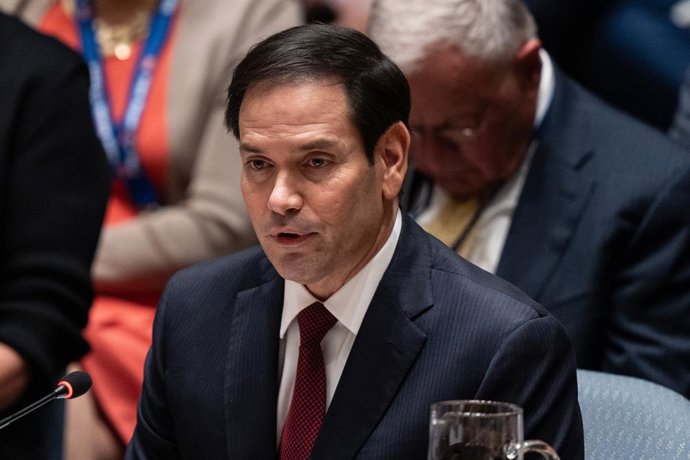 23 de setembro de 2025, Nova York, Nova York, Estados Unidos: O Secretário de Estado dos Estados Unidos, Marco Rubio, fala durante a reunião do Conselho de Segurança sobre a situação na Ucrânia na sede da ONU em Nova York, NY, em 23 de setembro de 2025