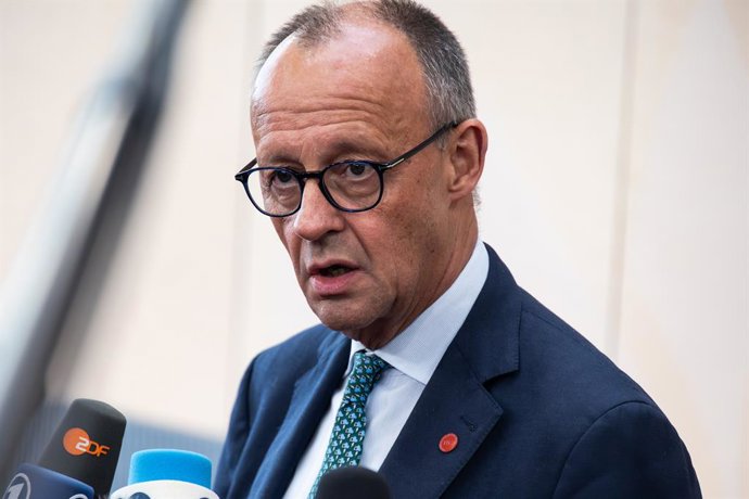 October 2, 2025, Copenhagen, Denmark: Chancellor of Germany Friedrich Merz speaks to the press after the European Political Community