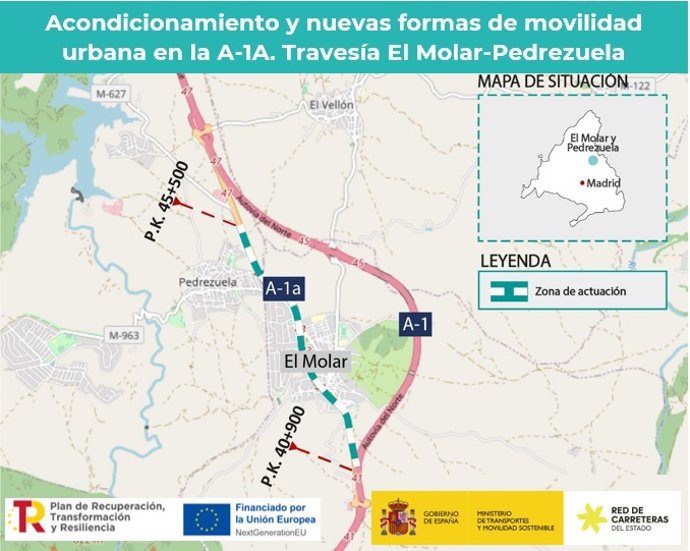 Archivo - Transportes inicia las obras para adaptar a peatones y ciclistas la A-1A en El Molar y Pedrezuela