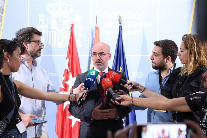 Archivo - El delegado del Gobierno en la Comunidad de Madrid, Francisco Martín Aguirre, ofrece declaraciones a los medios en la Delegación del Gobierno en Madrid, a 2 de agosto de 2025, en Madrid (España). 