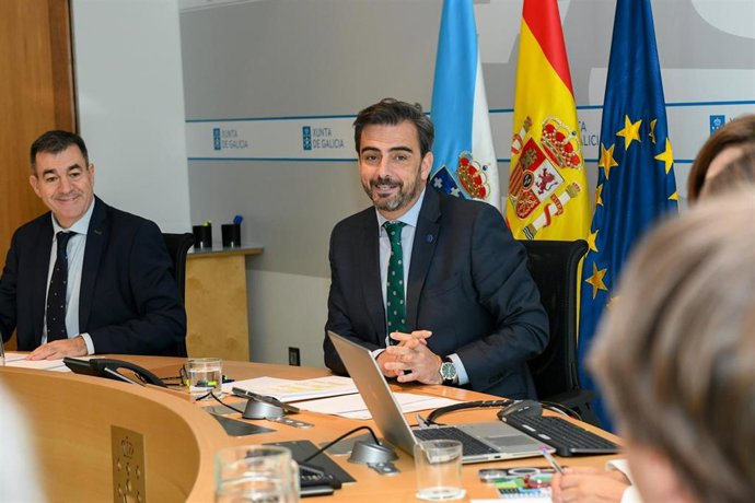 El conseleiro de Presidencia, Xustiza e Deportes, Diego Calvo, preside la reunión del Consello de la Xunta.