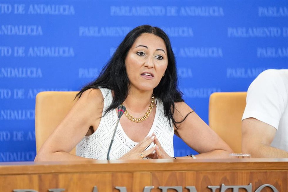 Archivo - La portavoz adjunta del grupo Por Andalucía, Alejandra Durán, en rueda de prensa en el Parlamento andaluz. (Foto de archivo).