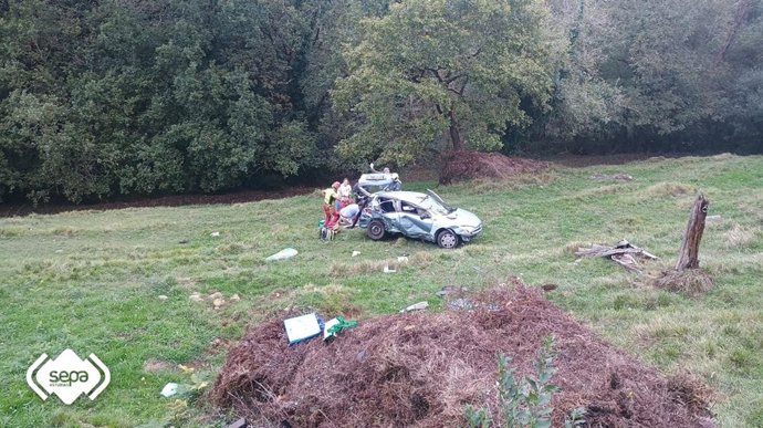 Accidente en la AS-371, a la altura del punto kilométrico 78, en Gallegos (Las Regueras).
