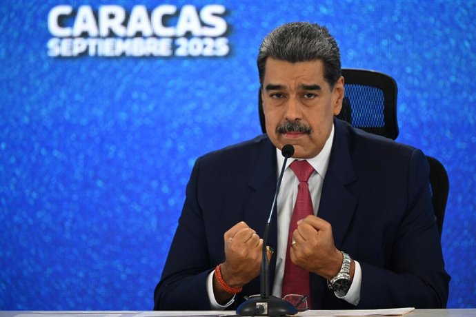 CARACAS, Sept. 15, 2025  -- Venezuelan President Nicolas Maduro addresses a press conference in Caracas, Venezuela, Sept. 15, 2025. Maduro said Monday that channels of communication between the United States and Venezuela have been severed by Washington a