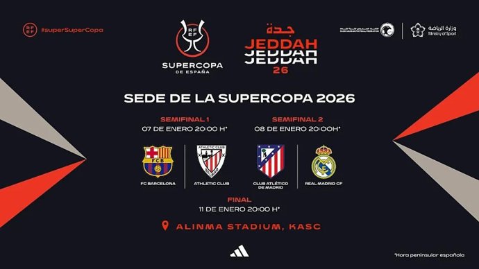 Orden de juego de las semifinales de la Supercopa de España masculina de fútbol 2026.
