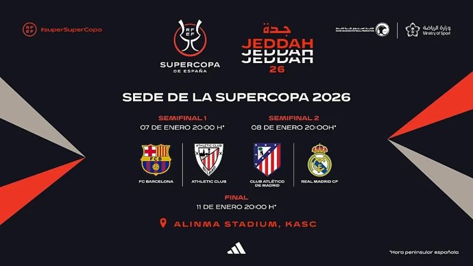 Orden de juego de las semifinales de la Supercopa de España masculina de fútbol 2026.