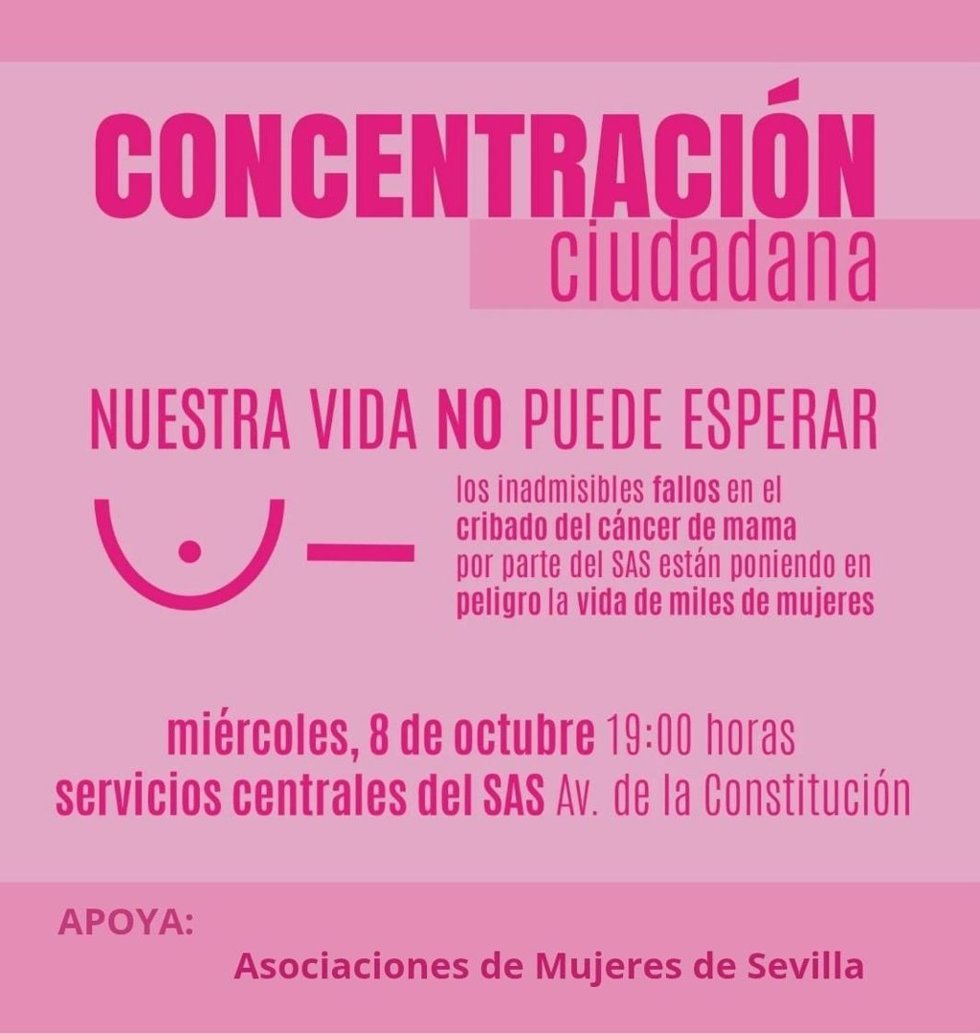 Cartel de la concentración ciudadana en Sevilla ante la crisis de los cribados de cáncer