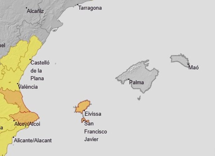 Aemet activa la alerta naranja en Ibiza y Formentera por lluvias y tormtentas este jueves