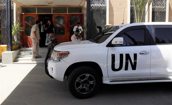 Archivo - SANAA, 28 de fevereiro de 2019 O comboio do enviado especial da ONU para o Iêmen, Martin Griffiths, chega ao Aeroporto Internacional de Sanaa ao deixar Sanaa, no Iêmen, em 28 de fevereiro de 2019. O enviado especial da ONU para o Iêmen, Martin G