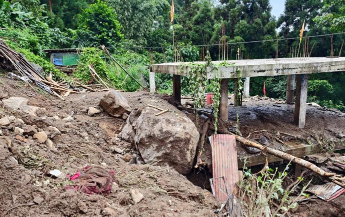 October 6, 2025, Mirik, West Bengal, India: Mud covered houses were seen at Mirik area some 46 kms from Siliguri.20 persons  including children and women died due to heavy rain overnight(October 5) in Darjeeling district and adjoining parts due to landsli