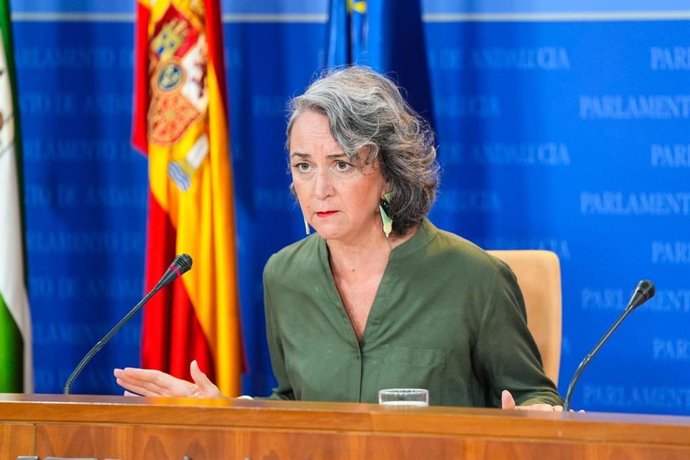 La parlamentaria de Adelante Andalucía Begoña Iza, en rueda de prensa.