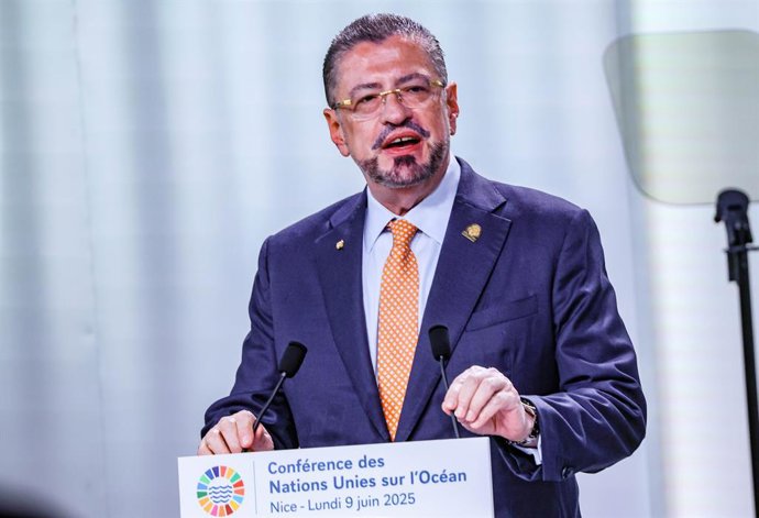 Archivo - Arquivo - 9 de junho de 2025, Nice, França, França: O Presidente da Costa Rica, RODRIGO CHAVES ROBLES, discursa na abertura da Terceira Conferência das Nações Unidas sobre os Oceanos (UNOC3) em Nice, co-organizada pela França e Costa Rica. A con