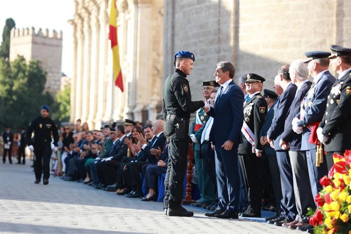 El delegado de Gobierno en Andalucía, Pedro Fernández, participa en la celebración del Día de la policía Nacional en Sevilla. A 8 de octubre de 2025, en Sevilla (Andalucía, España).