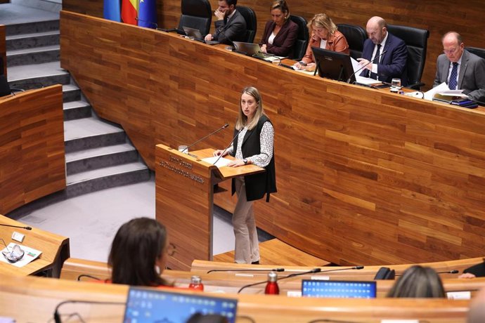 La diputada del PP de Asturias Cristina Vega durante el Pleno de este miércoles en la Junta General.